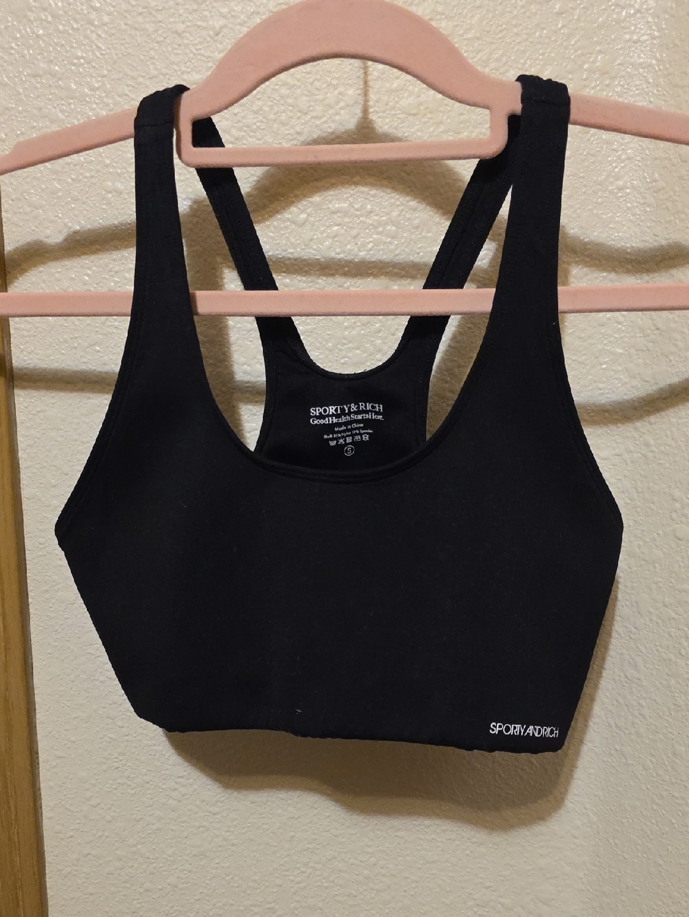 Sporty & Rich Black Racerback Crop Sports Bra